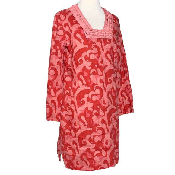 Sail to Sable Linen Tunic Dress in Salmon Color Print SZ M - Picture 8 of 8